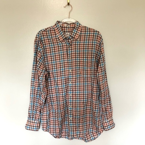 Peter Millar Button Down Shirt Gingham Plaid Large Cotton - Picture 1 of 5